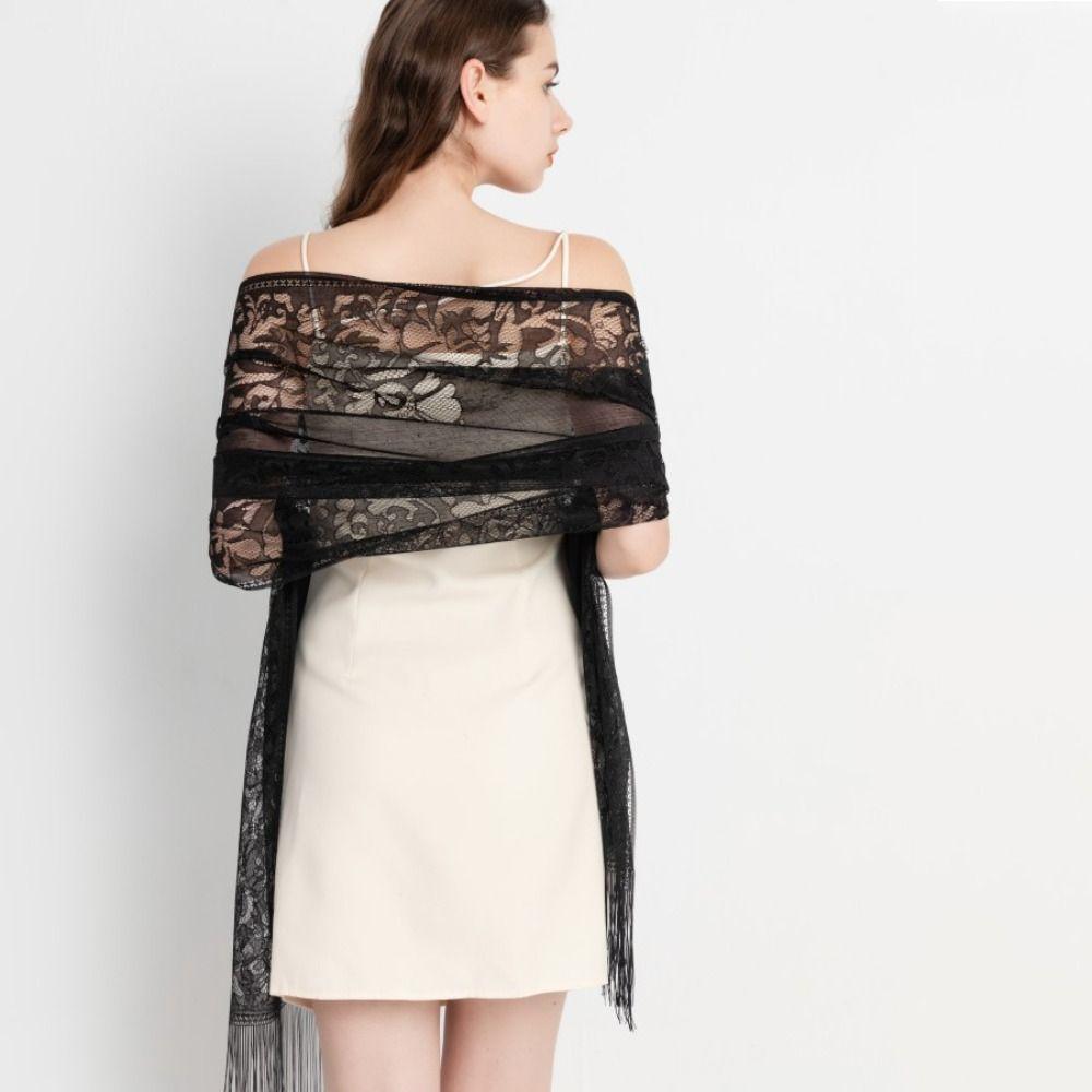 Transparent Lace Flower Tassel Scarf Sunscreen Embroidery Flower Shawl Head Scarf