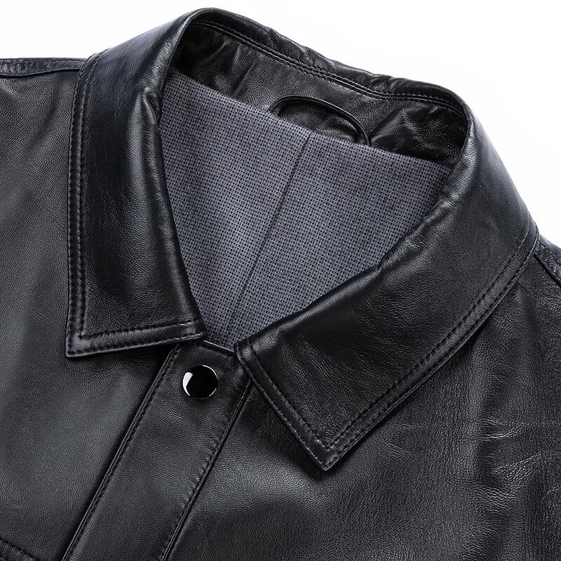 FAPAI Men's First Layer Sheepskin Lapel Leather Jacket