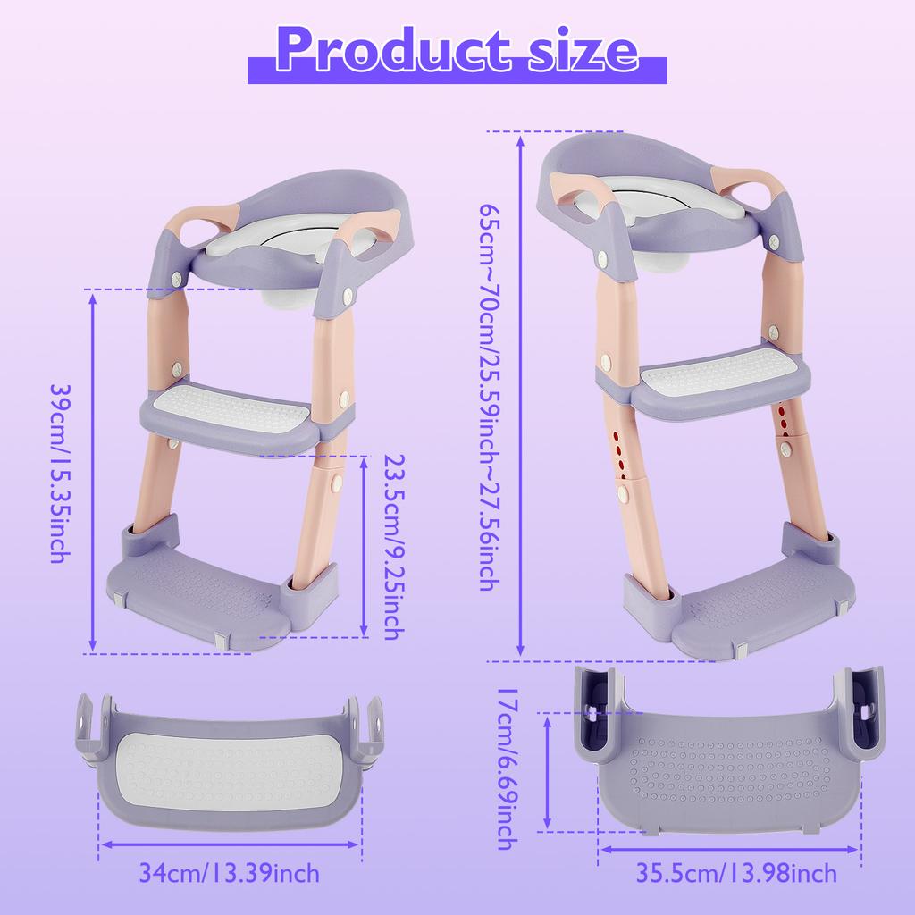 Children's Toilet Seat Stairway Adjustable Baby Toilet Folding Stand Step Stool Toilet Seat Ring with Nonslip Pad for Boys Girls