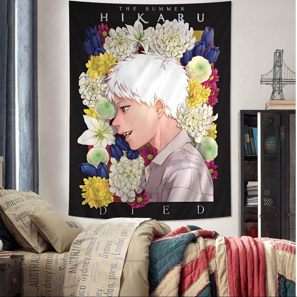 Beliebte Anime BL The Summer Hikaru Died Chart Wandteppich Edgy Ästhetik Trendige Zimmerdekoration für Anime Moderne Kunstfans