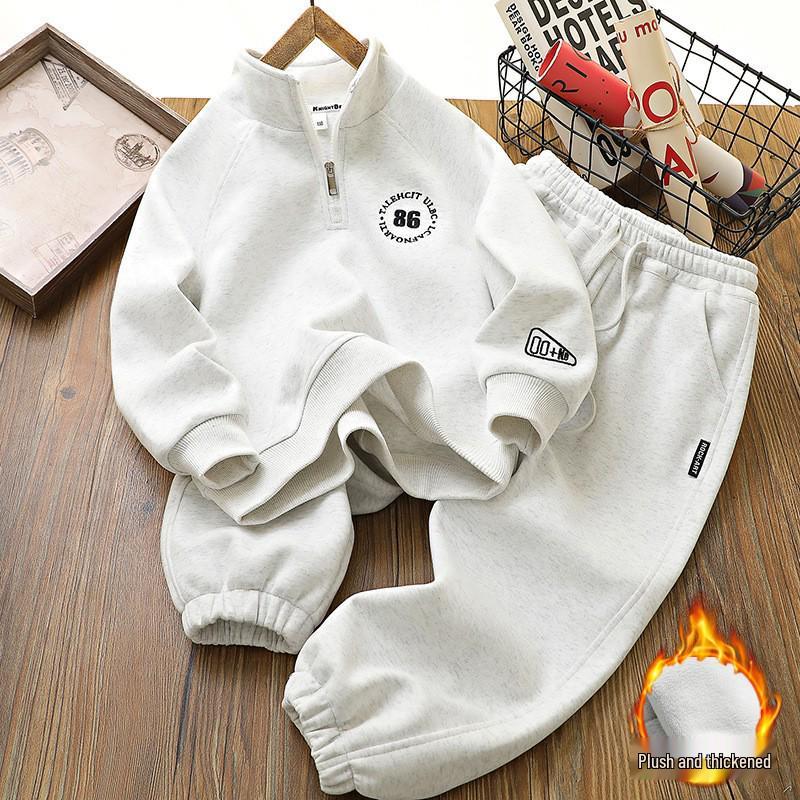 Chlapecká trendy fleecová sportovní souprava - Podzim/Zima 2025: Silná Teplá Dvoudílná Mikina a Tepláky