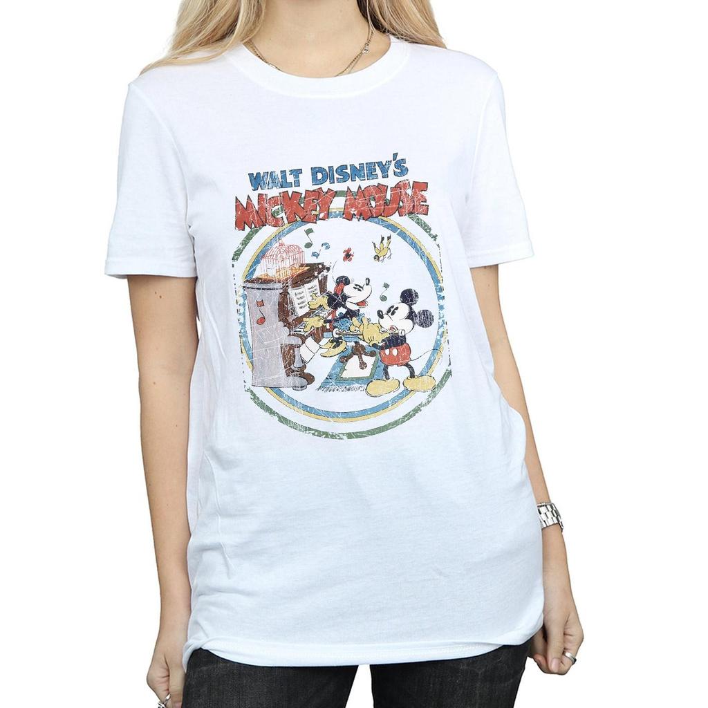 Disney Womens/Ladies Mickey Mouse Piano Cotton Boyfriend T-Shirt