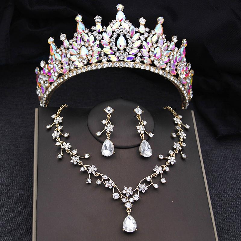 3-częściowy zestaw biżuterii ślubnej z koroną dla kobiet tiary i naszyjnik kolczyki księżniczka urodziny suknia ślubna biżuteria akcesoria
