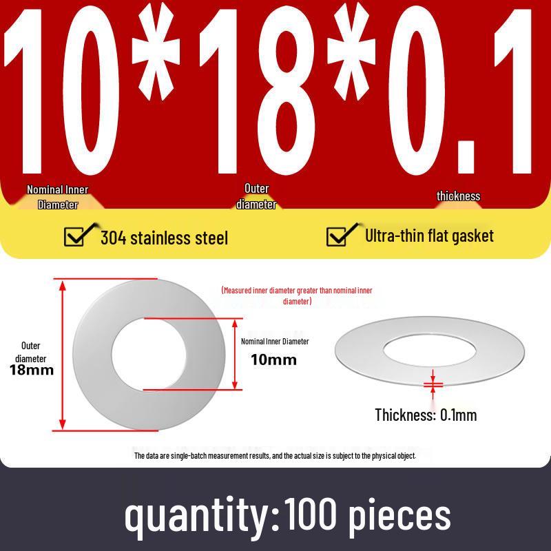 Plochá podložka z nerezové oceli 304 pro nastavení vůle hřídele (0,1/0,2/0,3 mm)