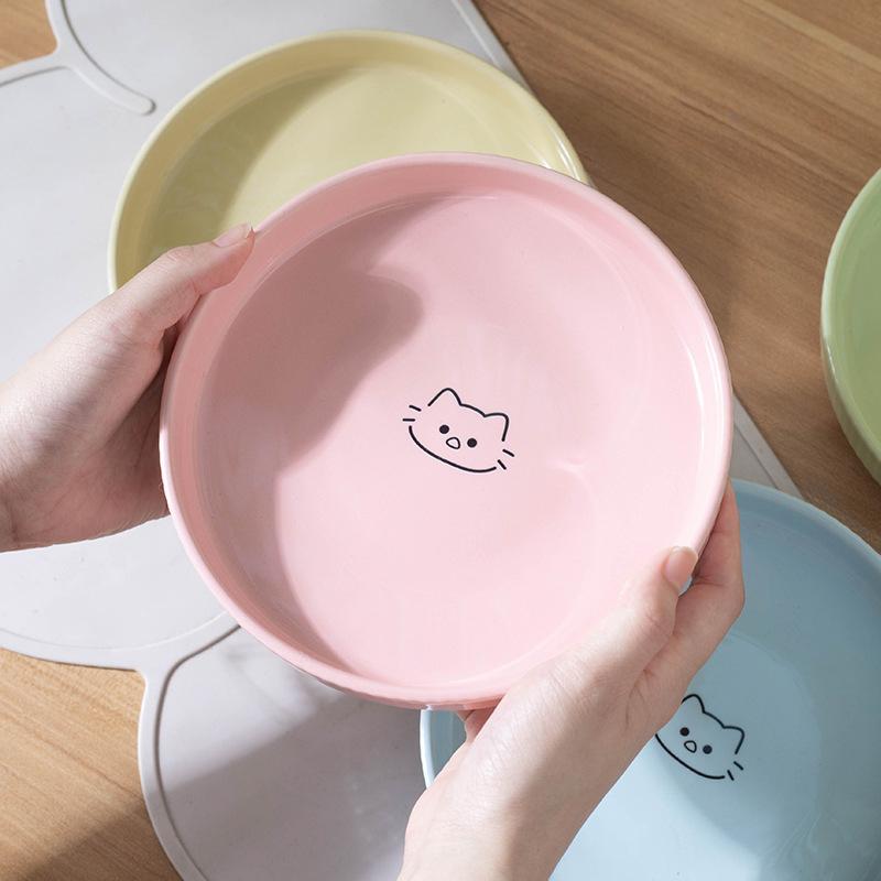 Durable Ceramic Pet Cats Plates Cartoon Pet Cat Food Bowl Shallow Mouth Pet Food Bowl Pet Water Feeder Bowl Pet Supplies