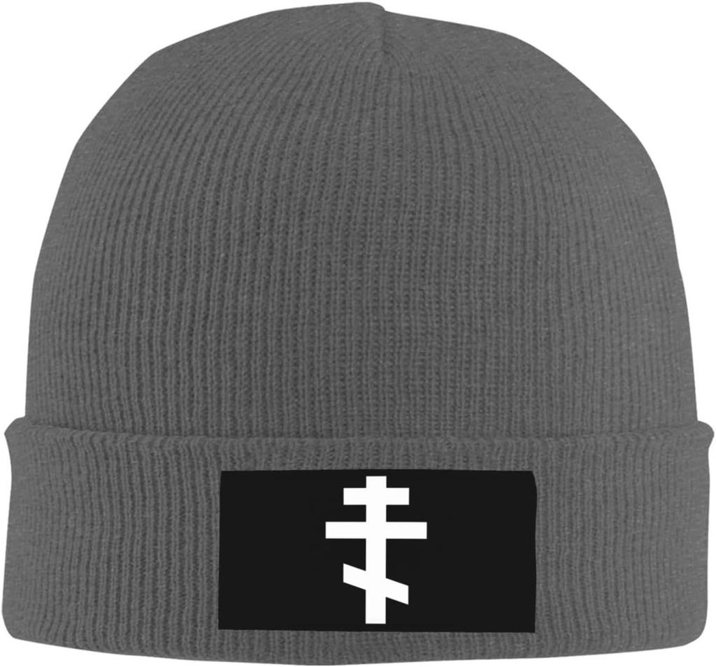 Berretto a Cuffia con Croce Ortodossa Bianca Unisex Donna Cappello in Maglia Cappello a Calza Cappello Lento a Teschio Caldo Cappello di Copertura Cappello in Maglia Nero