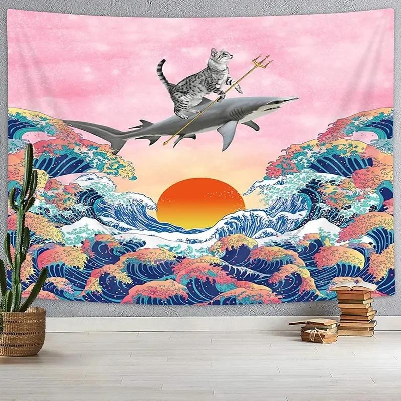 Tapestry ze wzorem rekina oceanicznego Tapestry do biura i salonu Tapestry do dekoracji ścian domu