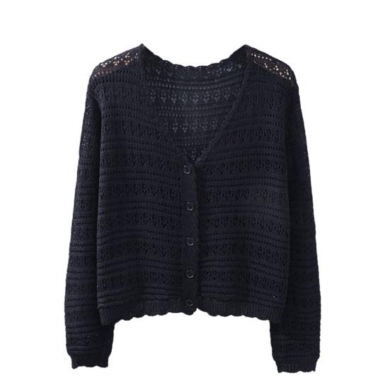 

Women s Beach Vacation Crochet Knit Cover Up Boho Hollow Out Long Sleeve Button Down Top Summer Sun Protection Shirts чёрный