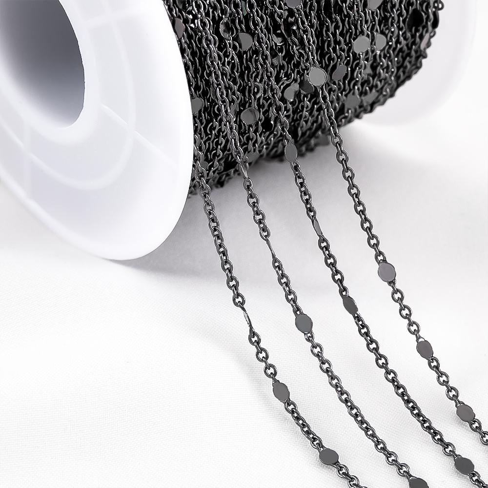 

2Meter 1Meter Fashion Gun Black Sequins Chain Bracelet Necklace Copper Chains Punk Jewelry Making Components Craft DIY Findings 1Meter
