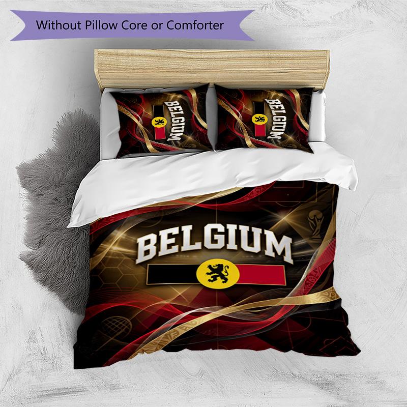 Set Biancheria da Letto Stampata Calcio Belgio 3 Pezzi Copriletto Traspirante Accogliente come Regalo per Inaugurazione Casa o Festa