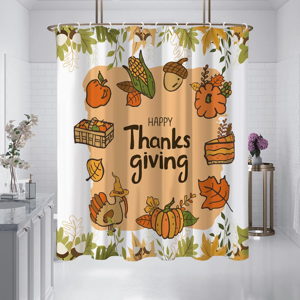 1 Piece 180x180cm Thanksgiving Pumpkin Pattern Printed Shower Curtain Partition Bathroom Waterproof and Mildew Proof