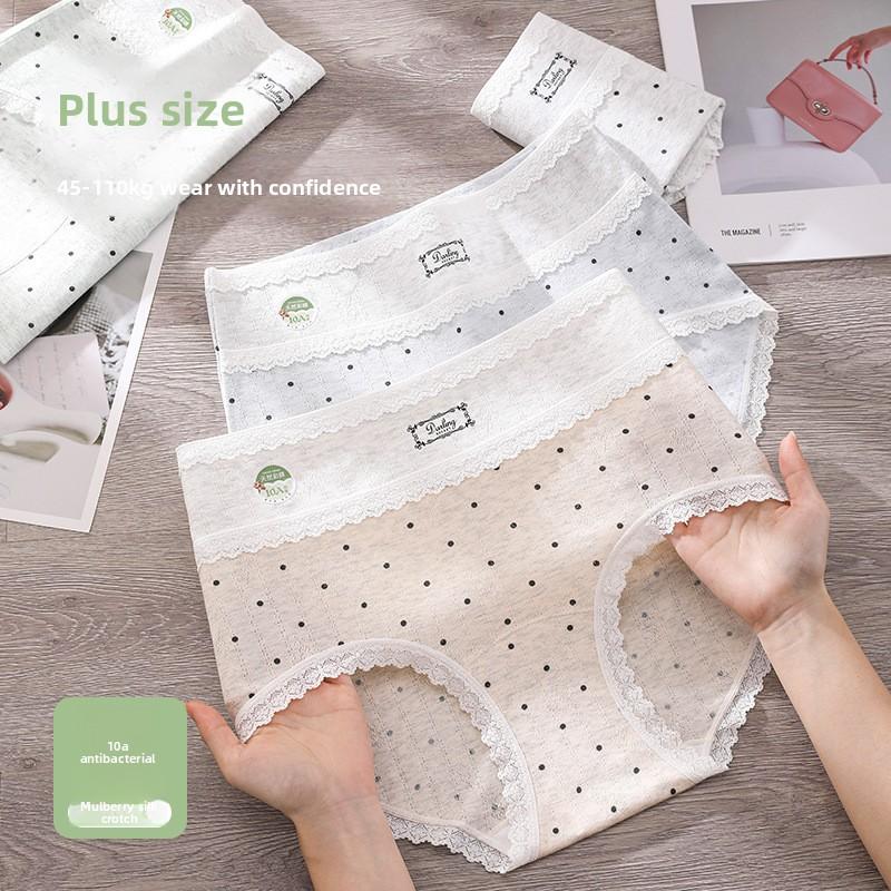 Plus Size Ladies Spring and Autumn Vintage Polka Dot Color Cotton 10A Antibacterial Cotton Crotch High Waist Triangle Briefs