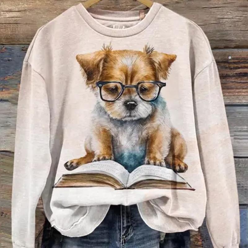 Stripet katt hettegenser for kvinner Mote O-hals genser Topp Uformell Streetwear Dame Genser Hip-Hop Dame Genser Klær