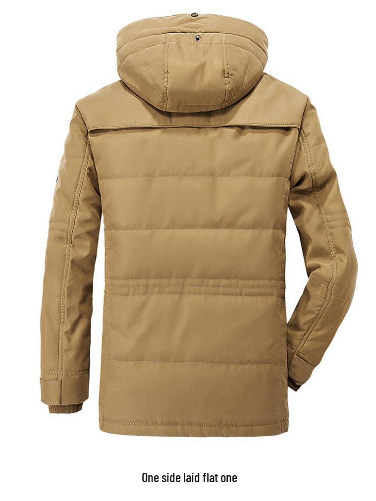 Men's Winter Cotton Coat - Fleece-Lined, Thickened, Mid-Length with Multi-Pockets, Plus Size for Middle-Aged and Elderly