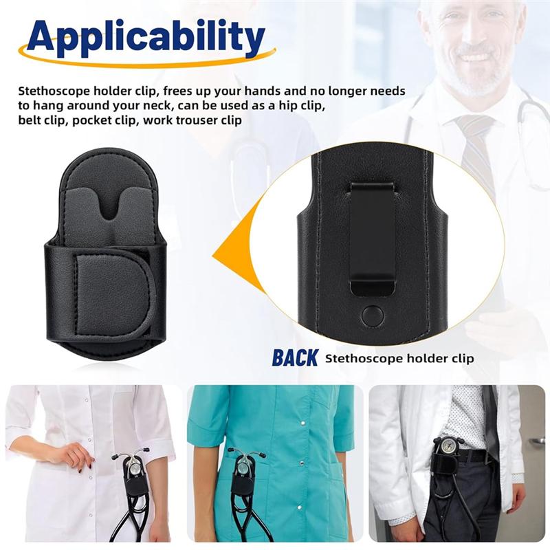 SHGO-PU Leather Stethoscope Holder Hip Clip For Littmann And Most Stethoscopes,Stethoscope Holster Clips Holder Fit For Nurse