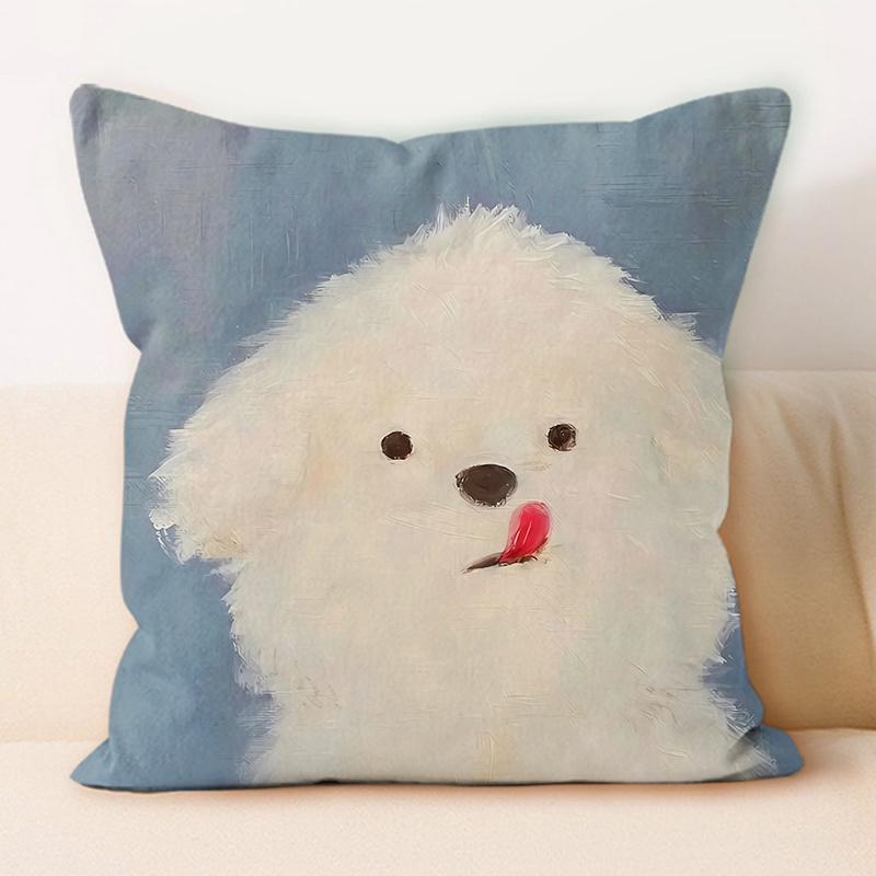 

Adorable White Fluffy Dog Oil - Painting Style Throw Pillow Cover 16x16Inch