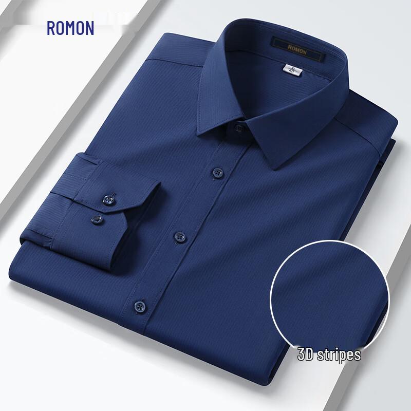 ROMON Men's 3D Textured Bamboo Fiber Wrinkle-Resistant Long Sleeve Shirt