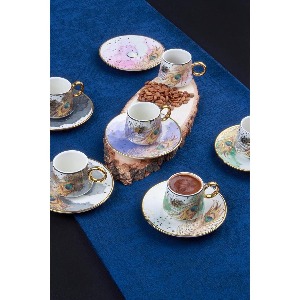Blaze Peacock Set mit 6 Personen, 90 ml Porzellan-Kaffeetasse 0128