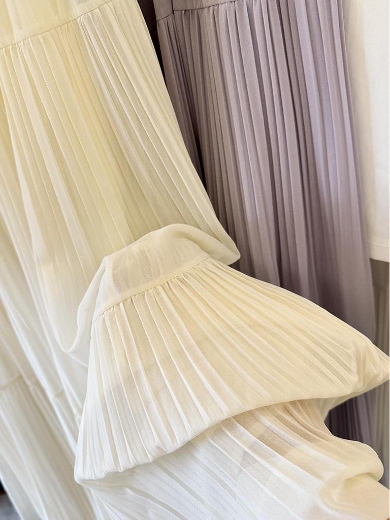 French Retro Elegant High-Waist Chiffon Midi Skirt