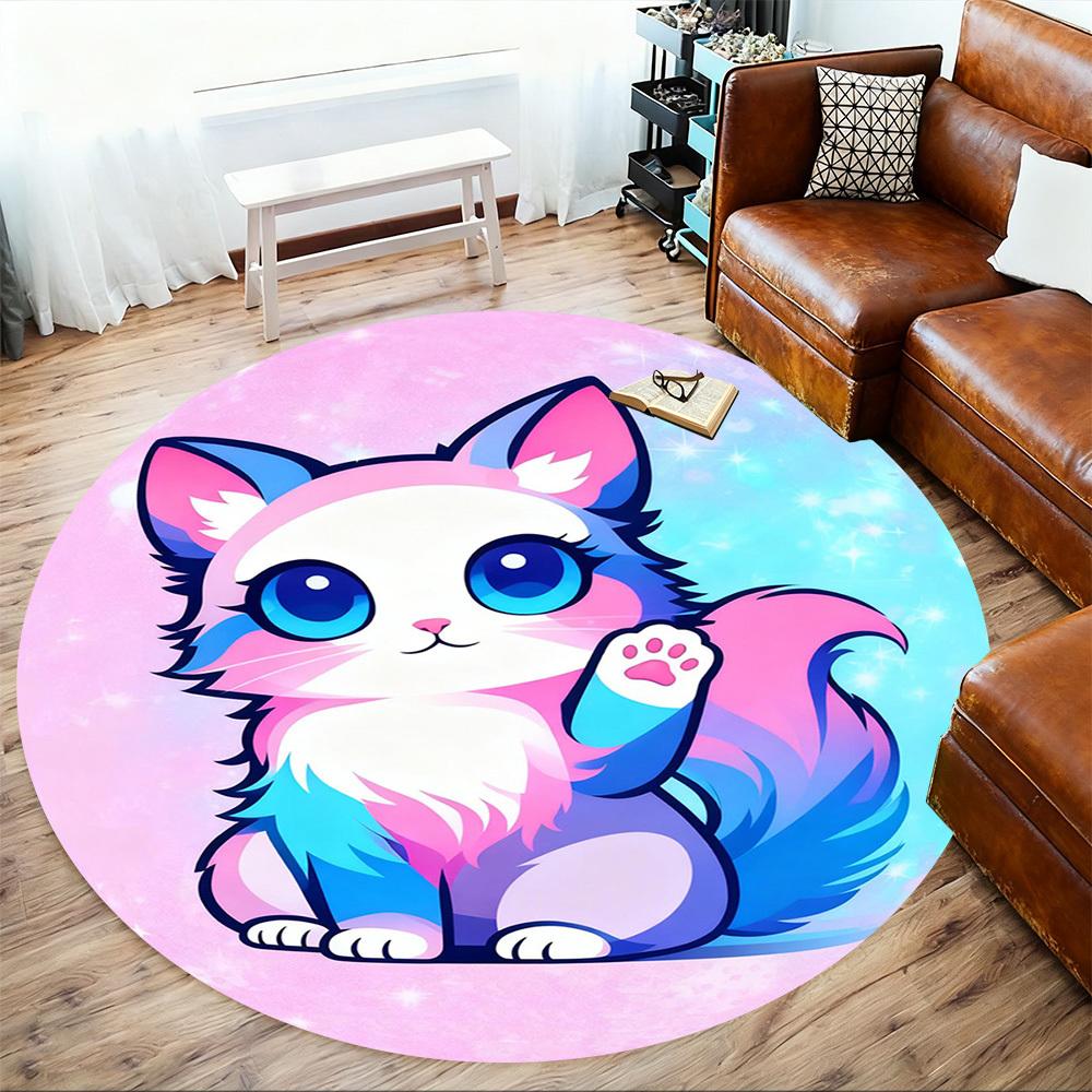 1PC Kawaii Cat Round Chair Mat Area Rug - Non-Slip, Floor Mat for Office, Bedroom, and Indoor Decor -Gift D1127276