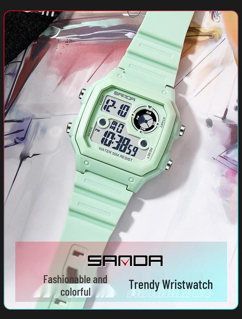 Sanda Men's Waterproof Digital Sports Watch - Luminous Square Outdoor Fashion Watch for Students
