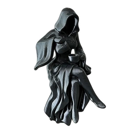 Gothic Hooded Reaper Lady Figurine 3D Printed Dark Fantasy Shelf Sitter 1 Pc