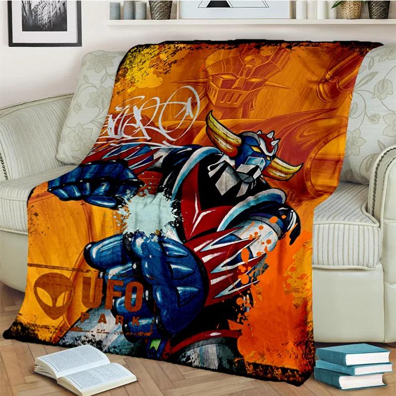 Cartoon UFO Robot Grendizer Anime Blanket,Soft Throw Blanket for Home Bedroom Bed Sofa Picnic Travel Office Cover Blanket Kids