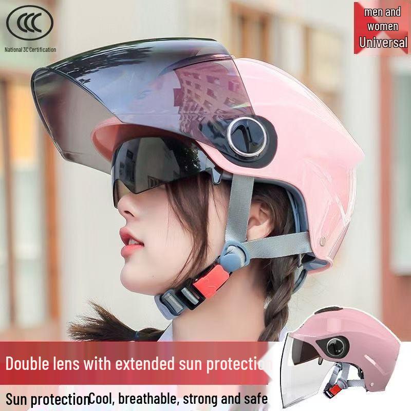 Durable Dual-Lens Motorcycle Half Helmet for Men & Women – Breathable, Sun-Protected, All-Season Safety