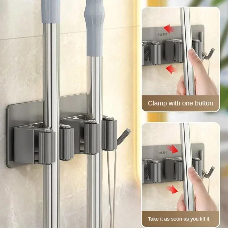 An Der Wand Montierte Mop-Organizer-Clips, Selbstklebend, Für Badezimmer, Mopp, Besenaufhänger, Halter, Rack-Haken, Mopp-Clip-Klemme Aus Edelstahl 304
