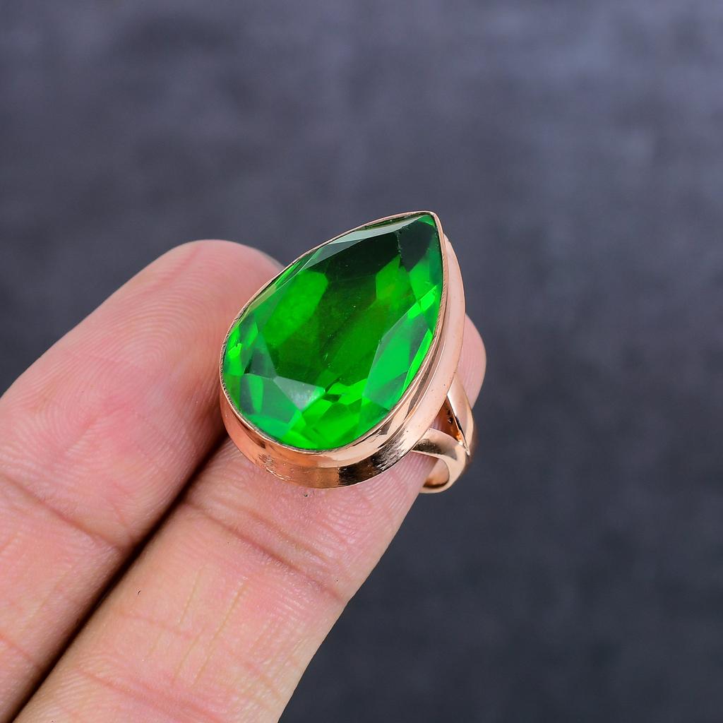 Natural Peridot Gemstone Handmade Copper Jewelry Ring Size 8 I8o30