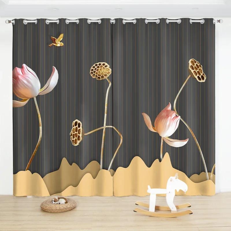 3D Chinesische Tusche Bambus Halbverdunkelnd Bedruckter Vorhang Ösenaufhängung Schlafzimmer Wohnzimmer Bodenlanger Fenstervorhang 2 Paneele Dra