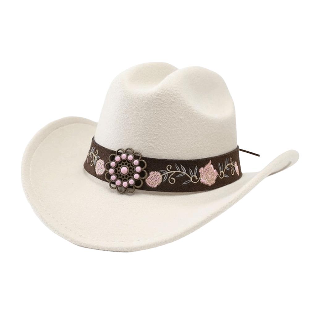 Weicher Fedora Hut mit Blumenstickerei Sonnenhut Vintage Filz Western Cowboyhut Reise Outdoor