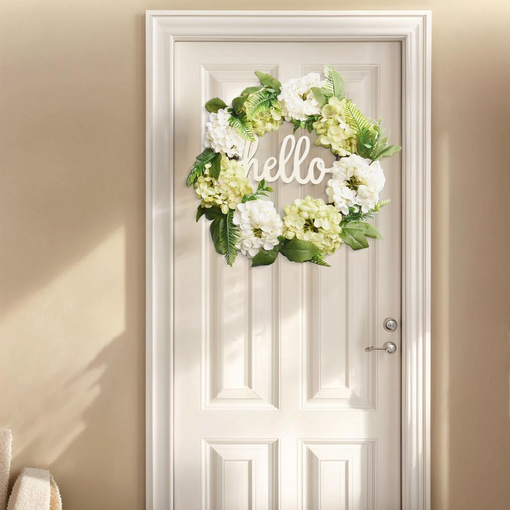 40cm Background Decor Hydrangea Wreath Artificial Front Door Hello