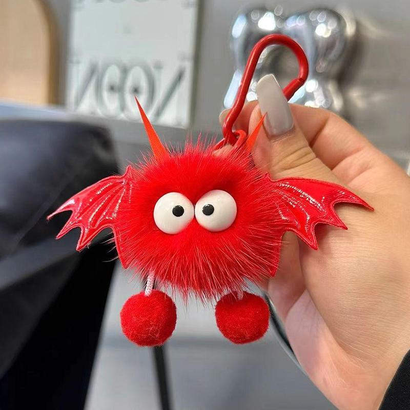 Halloween Faux Mink Fur Little Bat Little Devil Backpack Pendant Plush Keychain