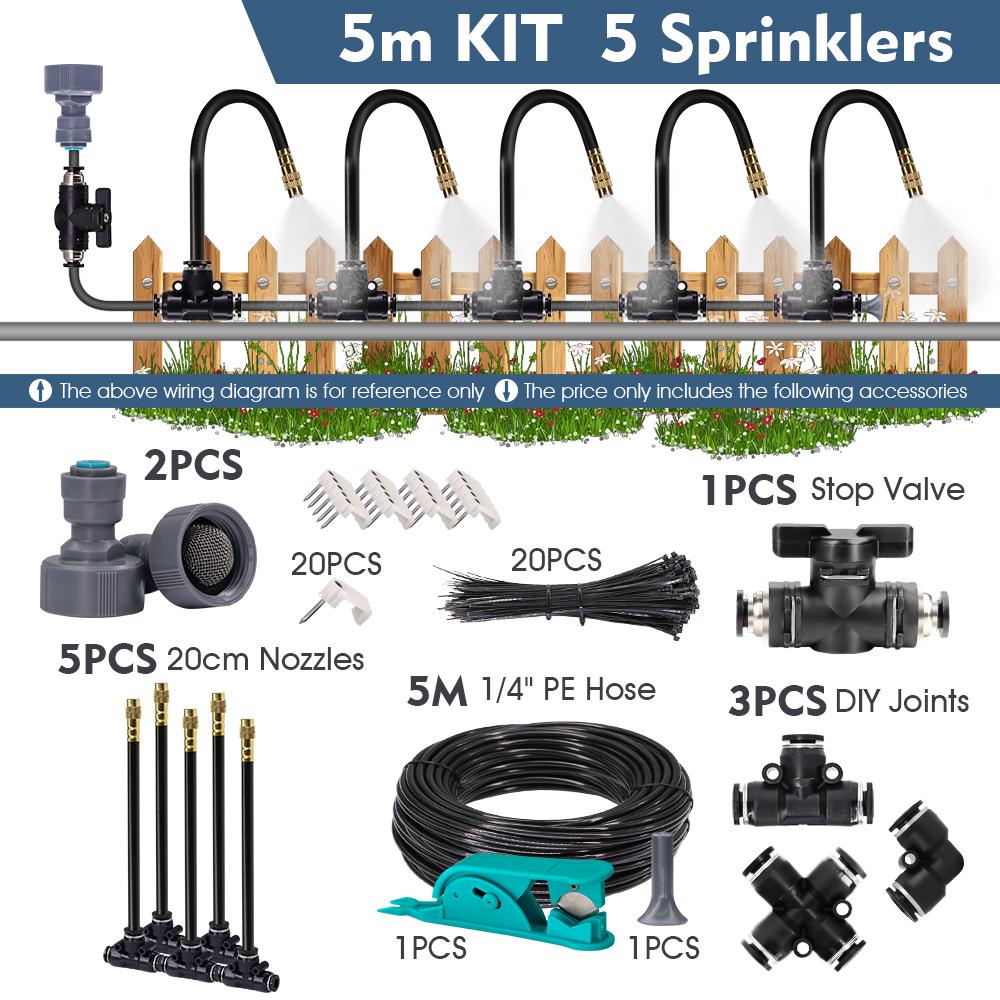 

5-30m 1/4 4/6mm Garden Misting Cooling System 360° Free-bend Misting Nozzle Adjustable Atomizer Sprayer Outdoor Watering Kits