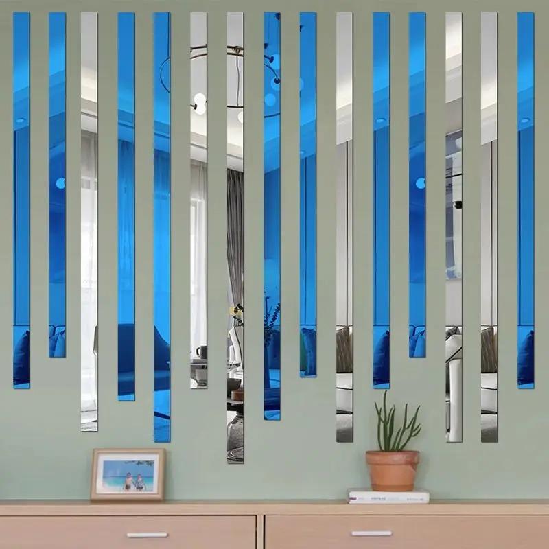 6Pcs 1m Mirror Decor Stickers Self-adhesive Acrylic Art Wall Tile Ceiling Edge 3D Strip Decoration TV Background Wall Sticker