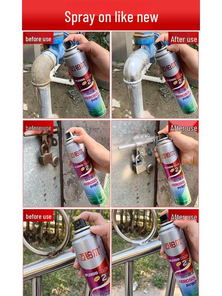 Chrome Self-Spray Stainless Steel & Rust-Proof Paint for Electroplated Metals, Galvanized Surfaces in Silver, Black, & White