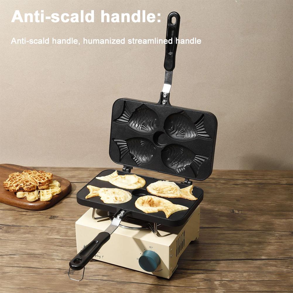 Four Fish Shaped Non Stick Japanese Pancake Pan for Taiyaki Baking and Waffle Making In Your Kitchen