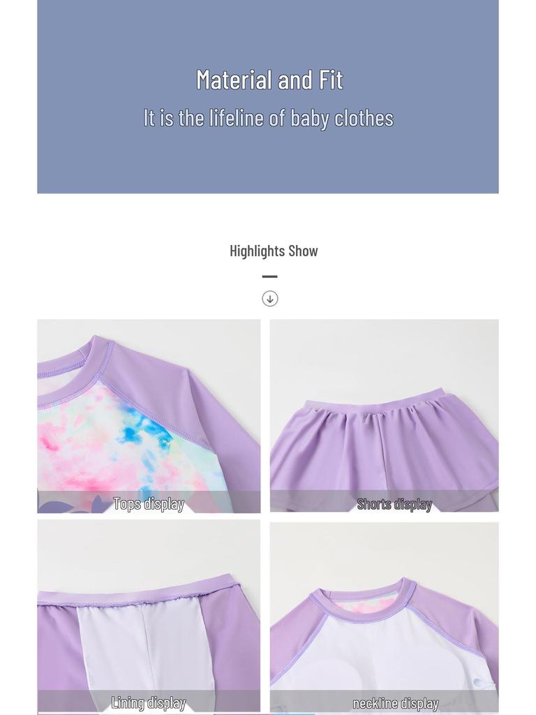 Girls' Teen Long Sleeve Sun-Proof Swimsuit Set with Quick-Dry Korean Style Print