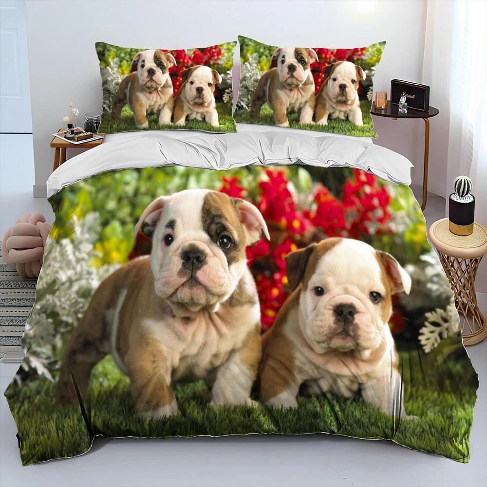 Kreskówkowy pies pitbull, zestaw pościeli z kołdrą, poszwa na kołdrę, poszewka na poduszkę, zestaw pościeli w rozmiarze king, queen dla dorosłych i dzieci