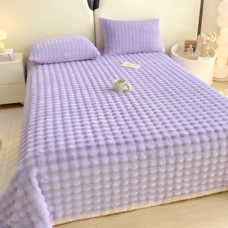 Plush Winter Bubble Rabbit Velvet Fleece-Lined Warm Bed Sheet