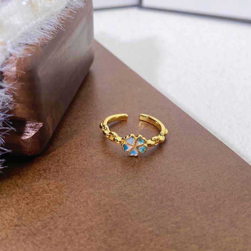Nischendesign Farbiger Zirkon Liebe Gebürsteter Offener Ring Klein Frisch Hochwertig Zeigefingerring Leichter Luxusring Damen