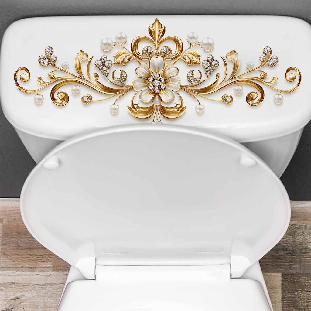 Luxurious Gold Jewelry, Pearl and Diamond Toilet Tank Stickers, Court-style Bathroom Decoration Stickers