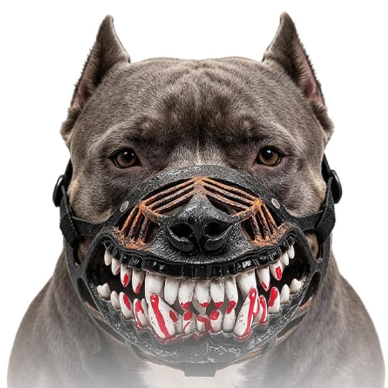 Dog Costume Muzzle with 3D Devil Face and Faux Teeth, Adjustable Head Strap for Halloween Parties and Pet Photoshoots