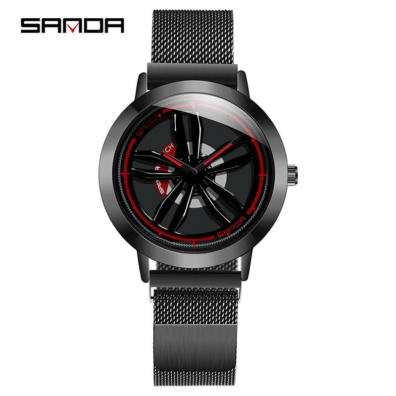 Sanda Men's Creative Rotating Quartz Wristwatch with Mesh Strap