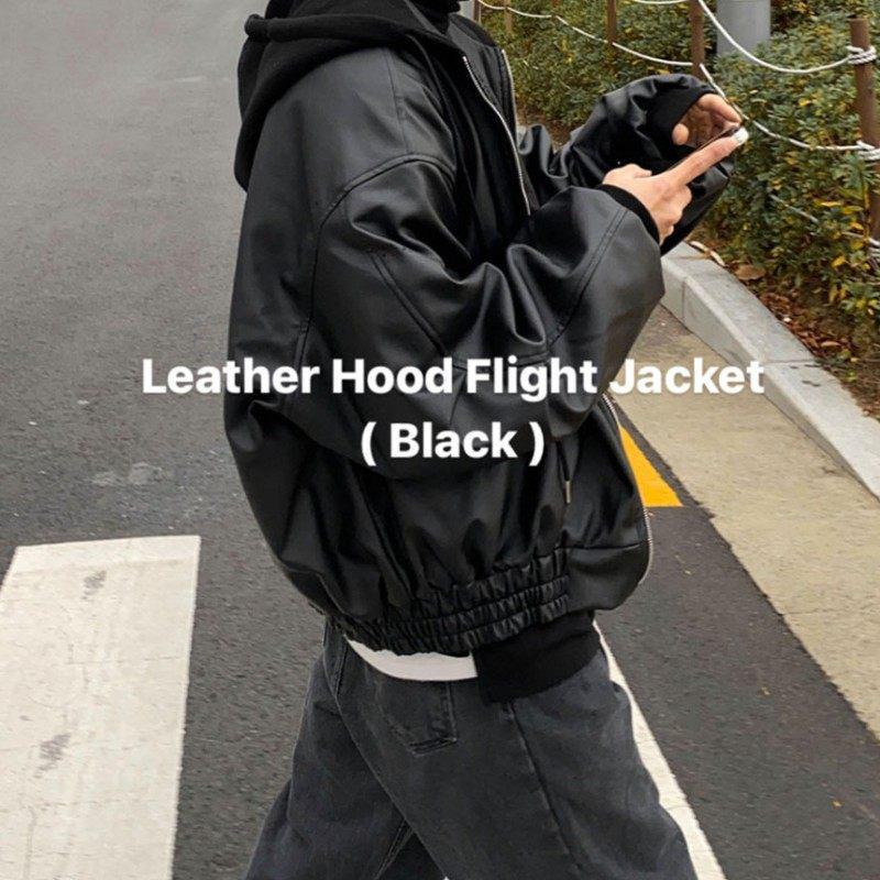 Men's American High Street Rapper Style PU Leather Hooded Jacket - Casual, Loose Fit, Cotton-Insulated Motorcycle Outerwear