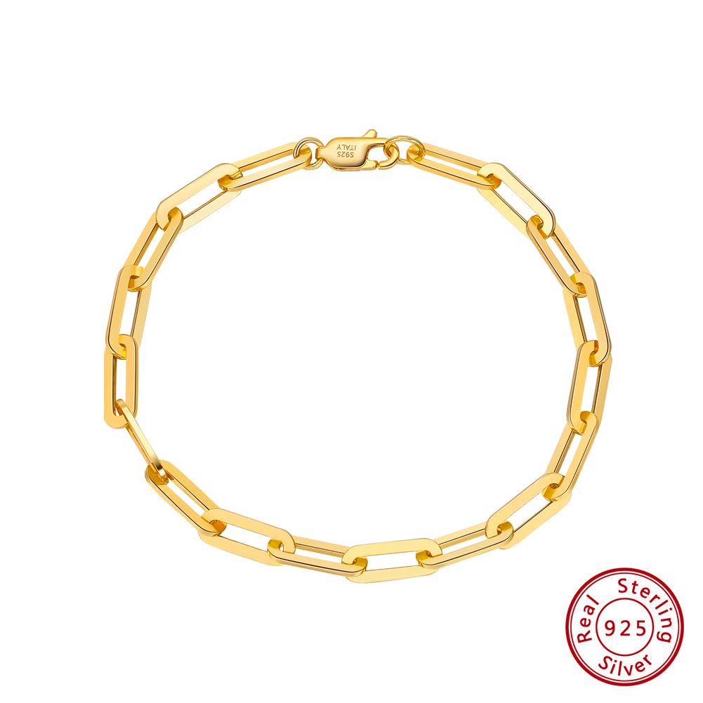 

EFFIE QUEEN Dainty 925 Sterling Silver Paper Clip Bracelet Chain Wedding Gift Paper Clip Bracelet 18K Gold Plated Jewelry SB109 18CM