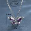 Female Crystal Zircon Purple Stone Butterfly Pendant Necklace Vintage Silver Color Wedding  For Women