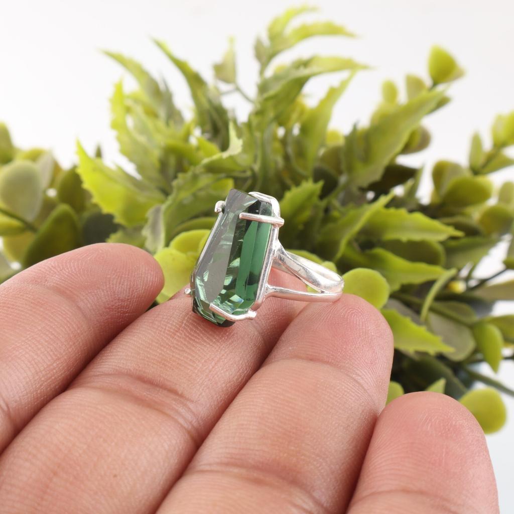 Green Tourmaline Gemstone 925 Sterling Silver Jewelry Handmade Ring Gift For Her RR-40-13