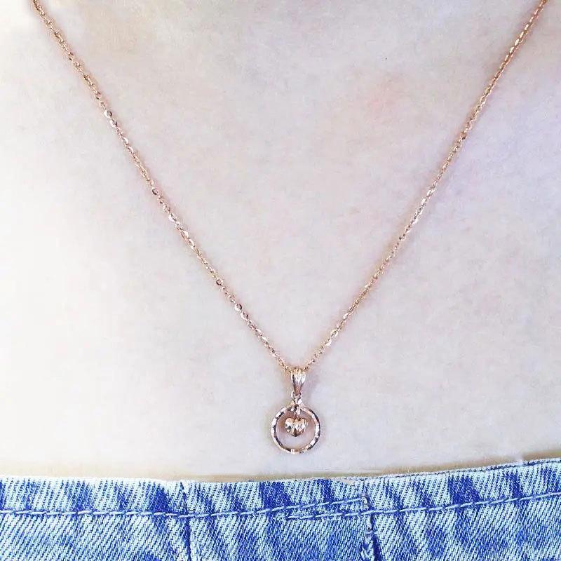 Rose Gold-Plated Purple Gold Personalized Temperament Design Shiny Heart-Shaped Colored Gold Pendant Necklace